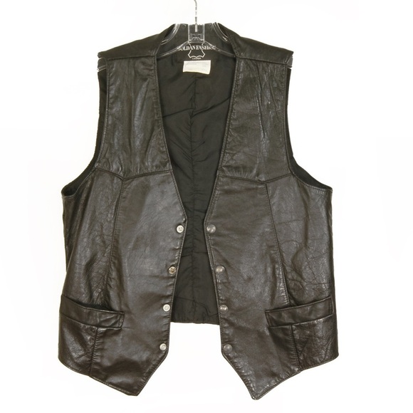Vintage 80s Biker Motorcycle Leather Snap Button Vest - Picture 2 of 3